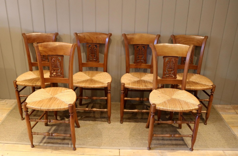 Set Of Six Cherry Wood Dining Chairs