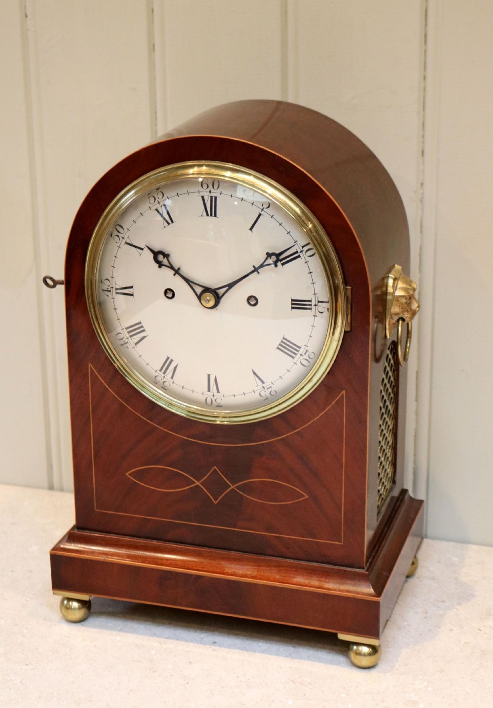 Mahogany And Inlay Arch Top Bracket Clock
