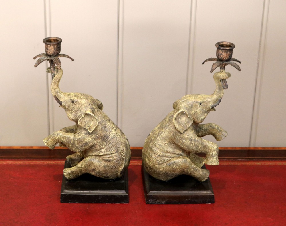 Pair Of Cold Painted Bronze Elephant Candlesticks