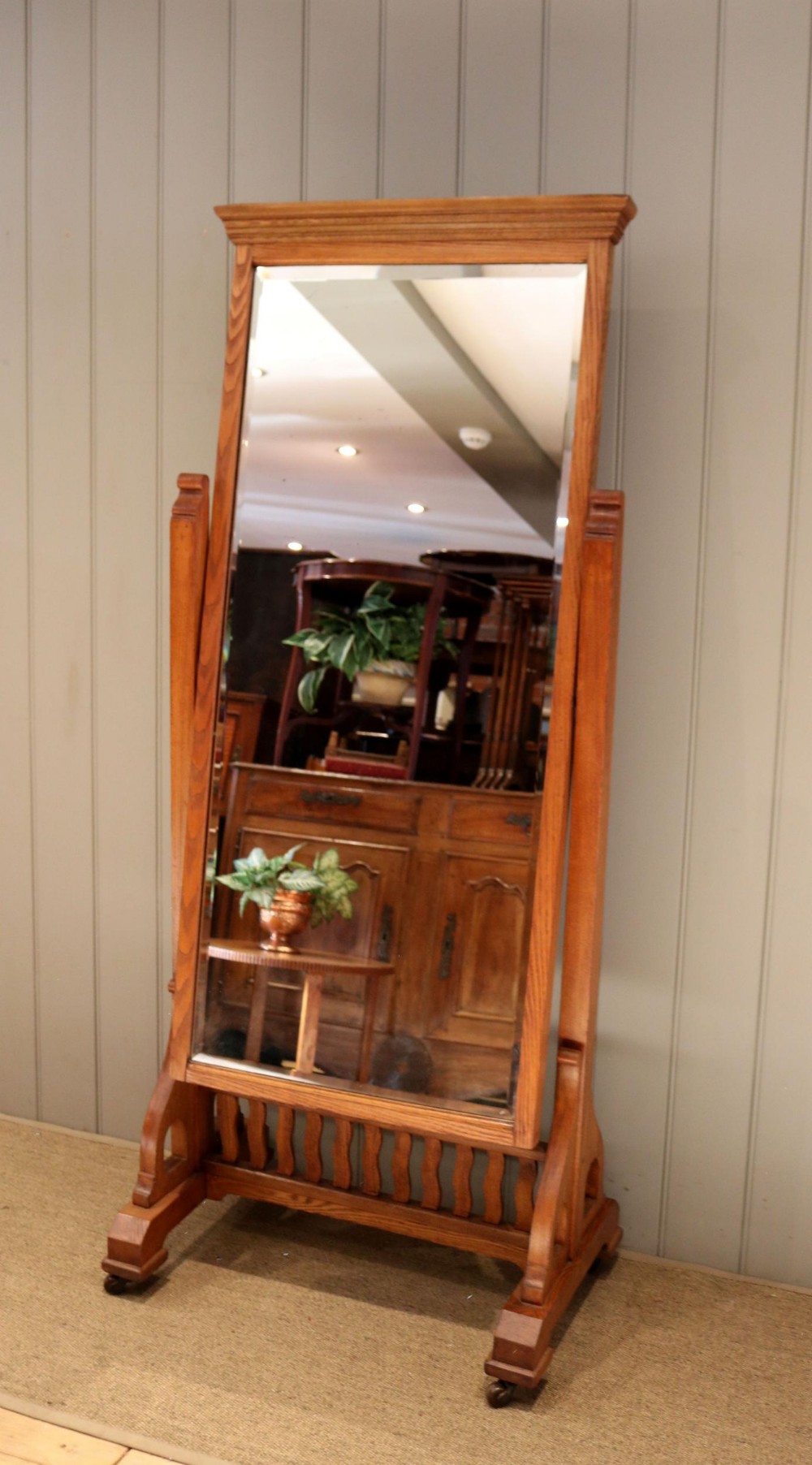 Substantial Edwardian Solid Ash Framed Cheval Mirror
