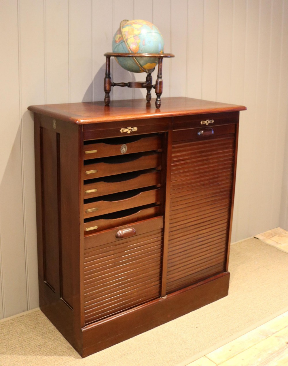 Mahogany Double Tambour Front Filing Cabinet