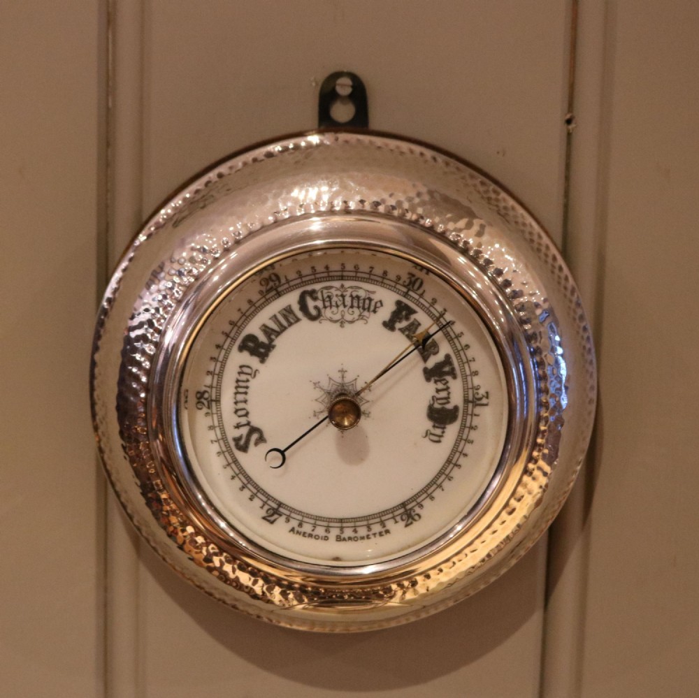 Arts & Crafts Circular Hammered Silver Framed Barometer