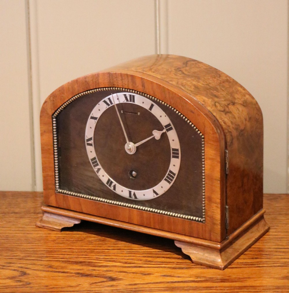 Burr Walnut Arch Top Mantel Clock