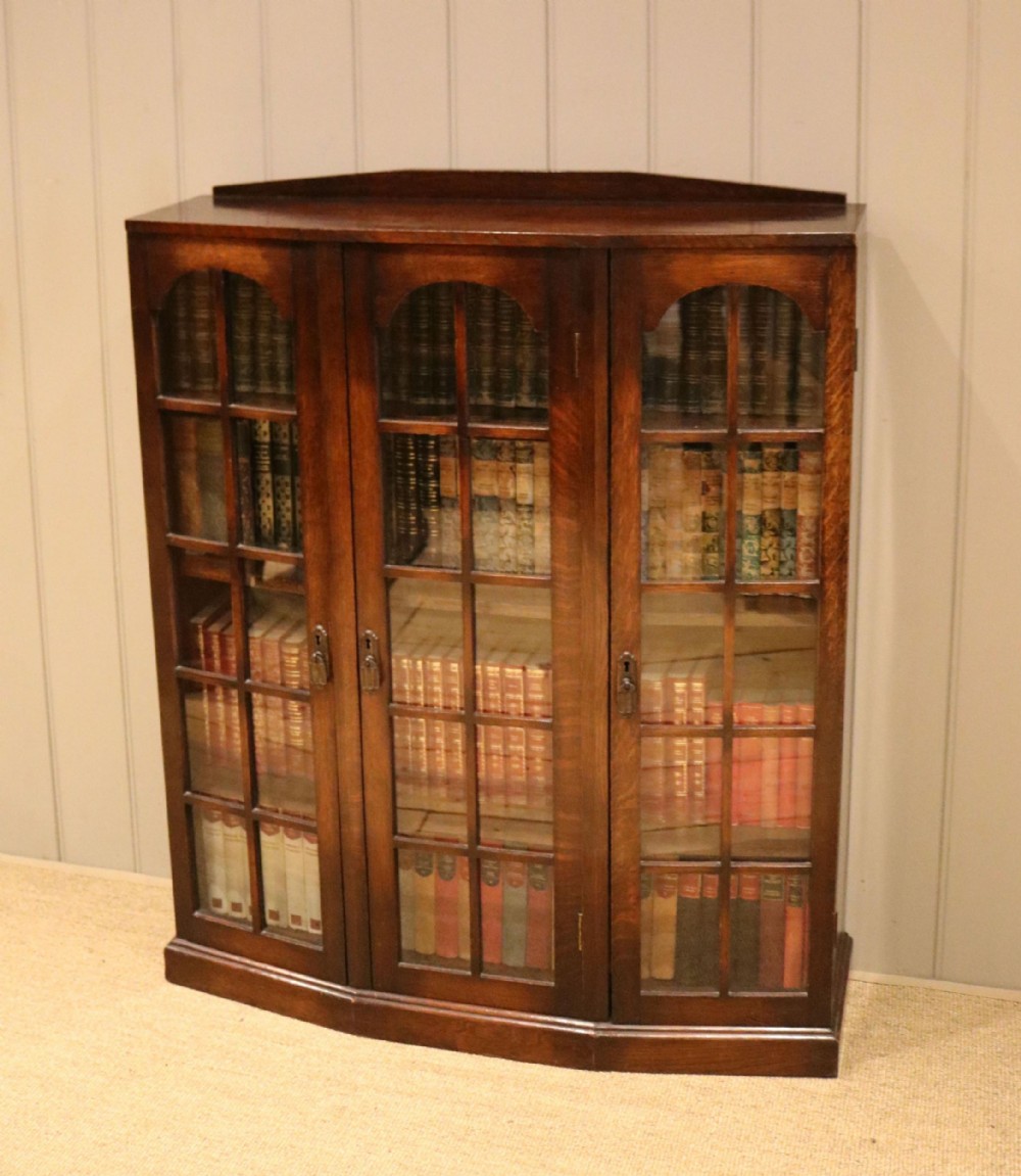 Oak Canted Front Glazed Bookcase