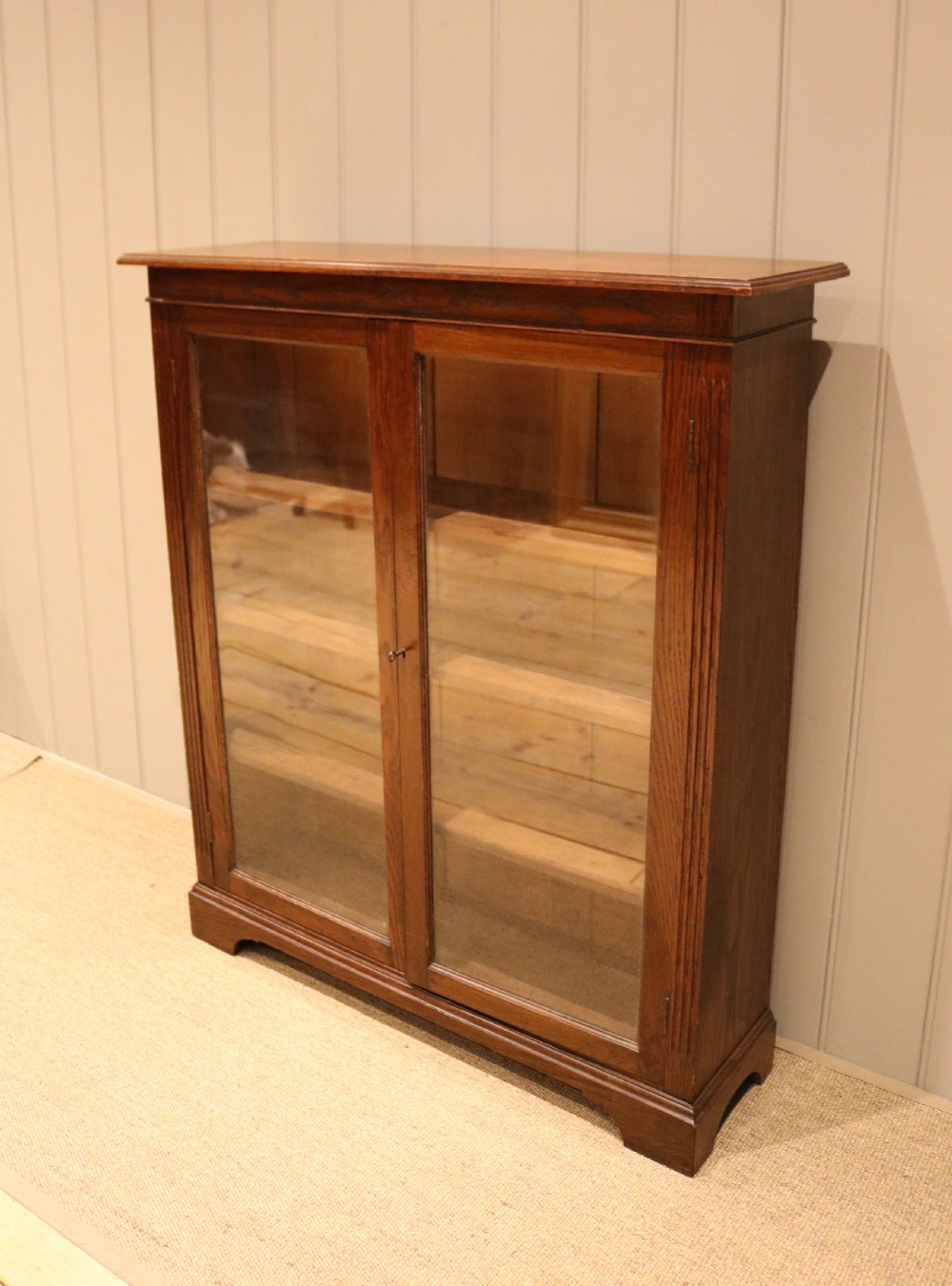 Edwardian Oak Glazed Bookcase View II