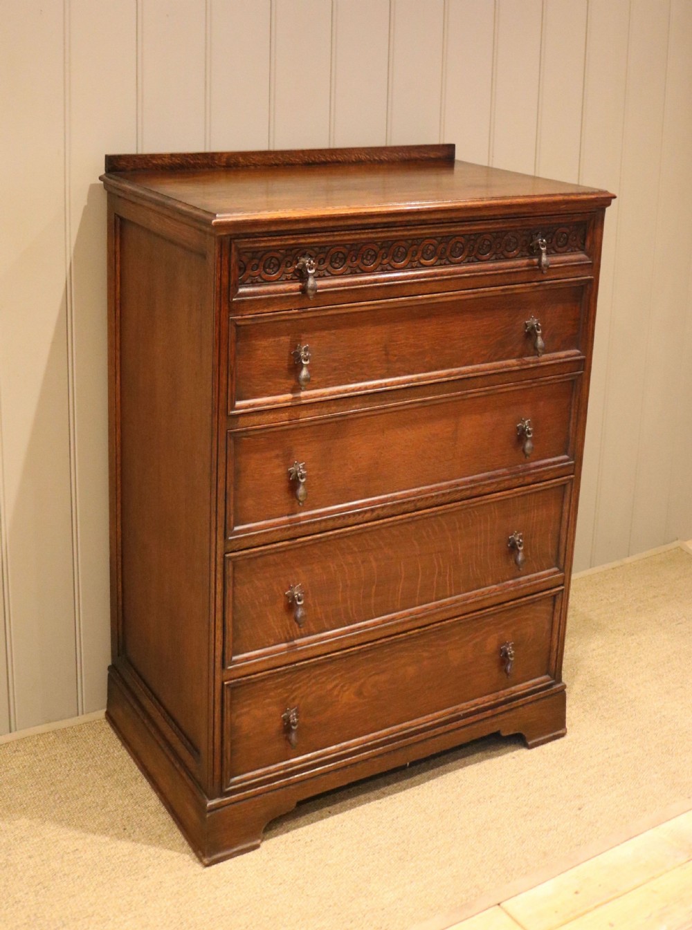 Tall Solid Oak Chest Of Drawers