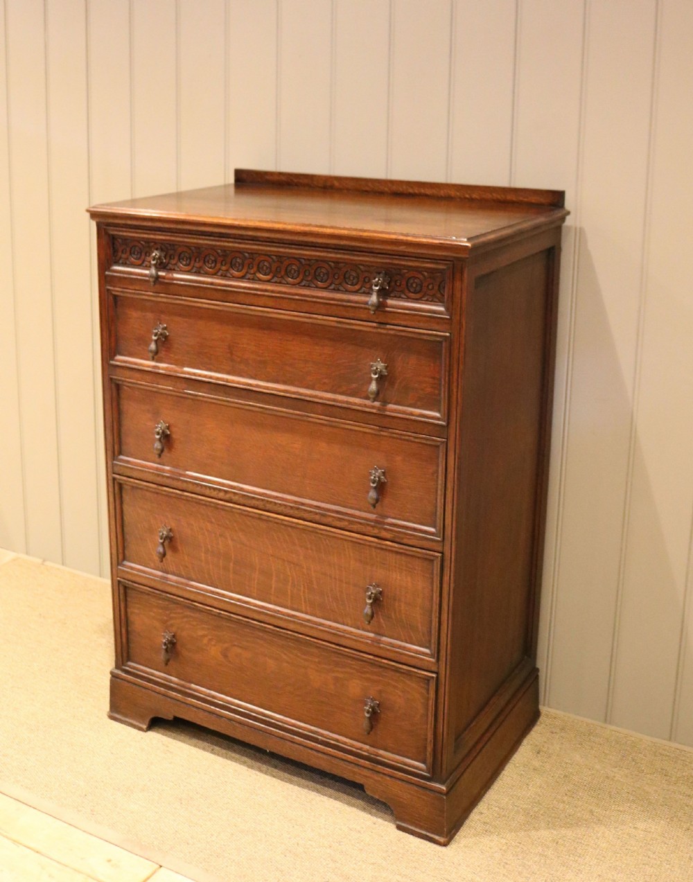 Tall Solid Oak Chest Of Drawers View II