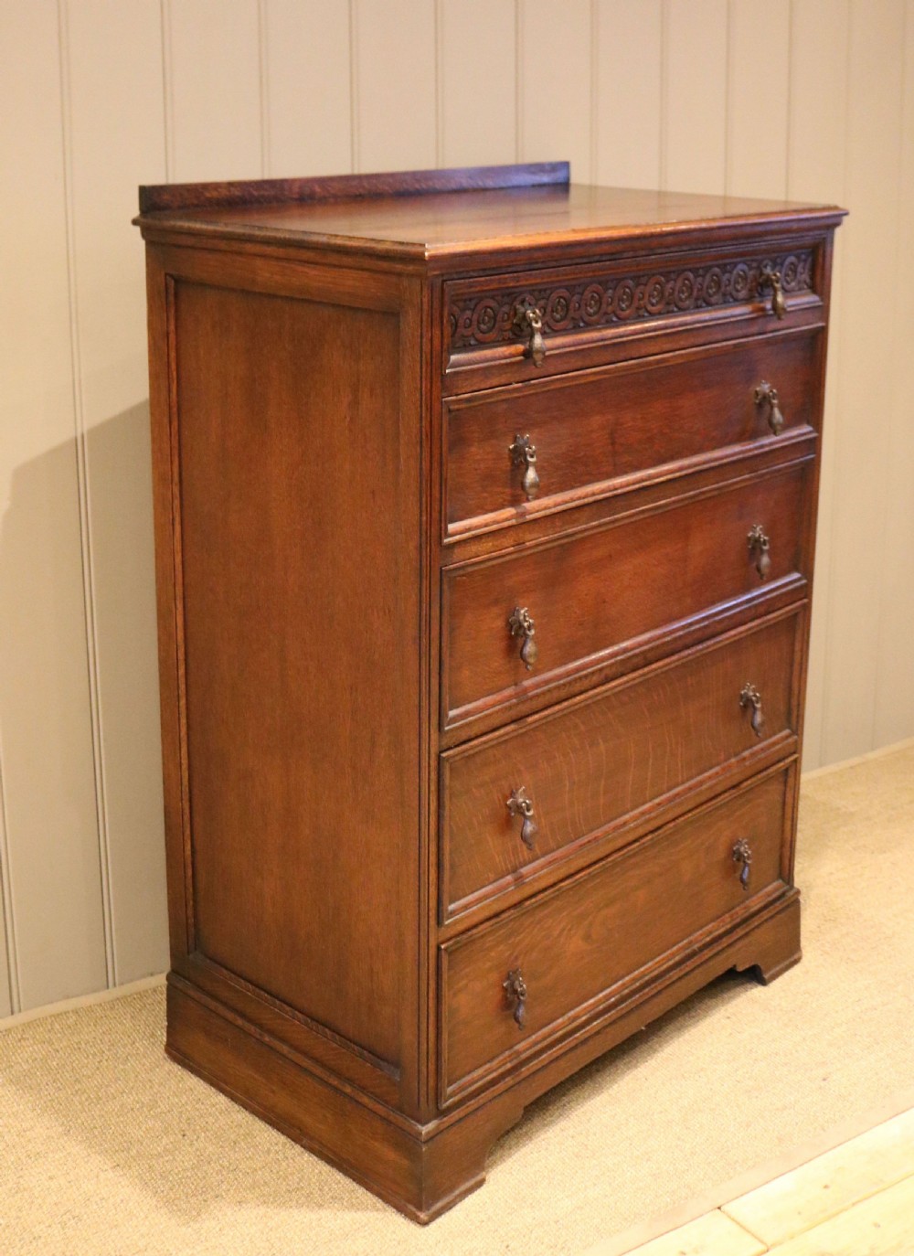 Tall Solid Oak Chest Of Drawers View III