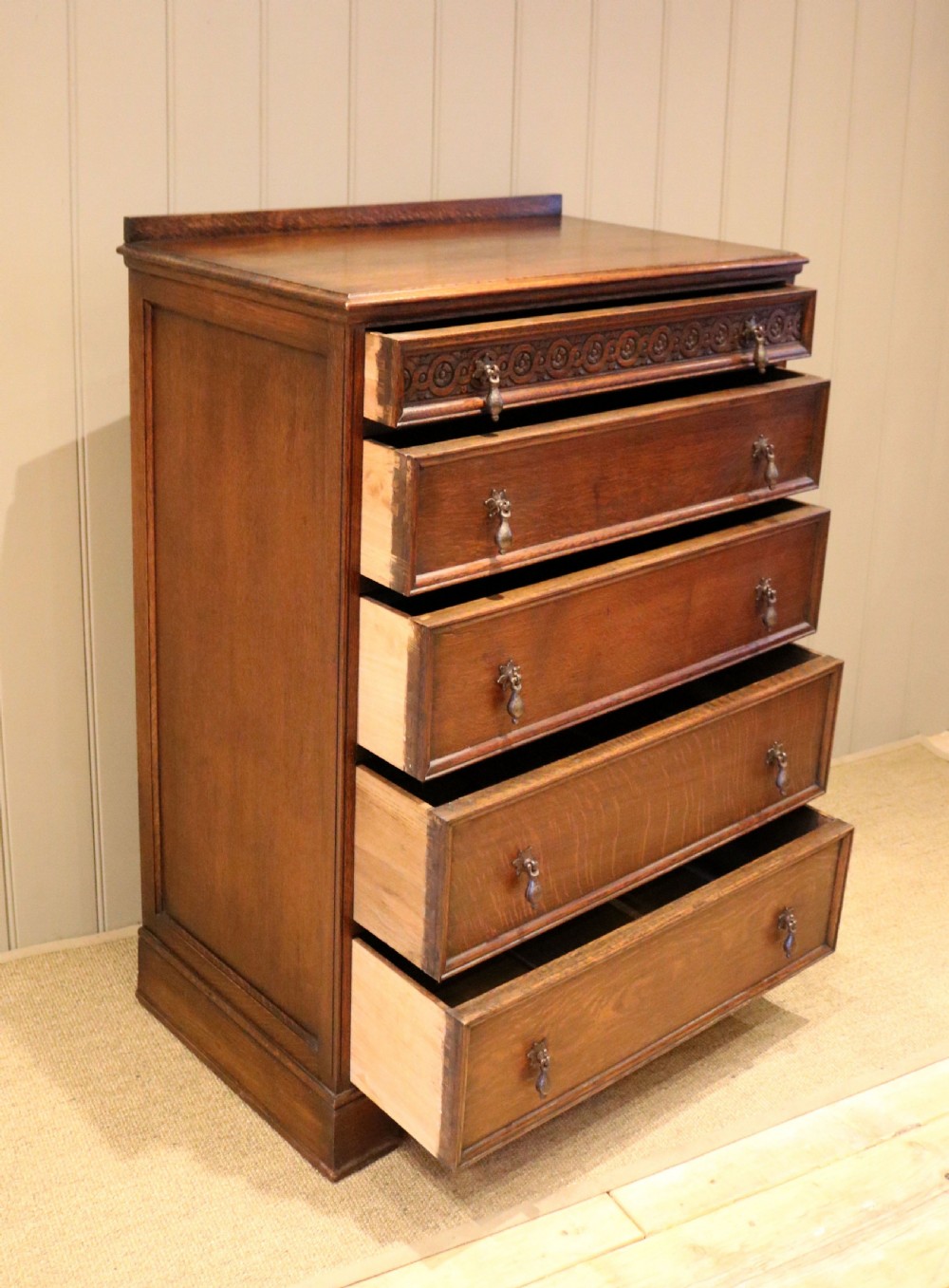 Tall Solid Oak Chest Of Drawers View IV