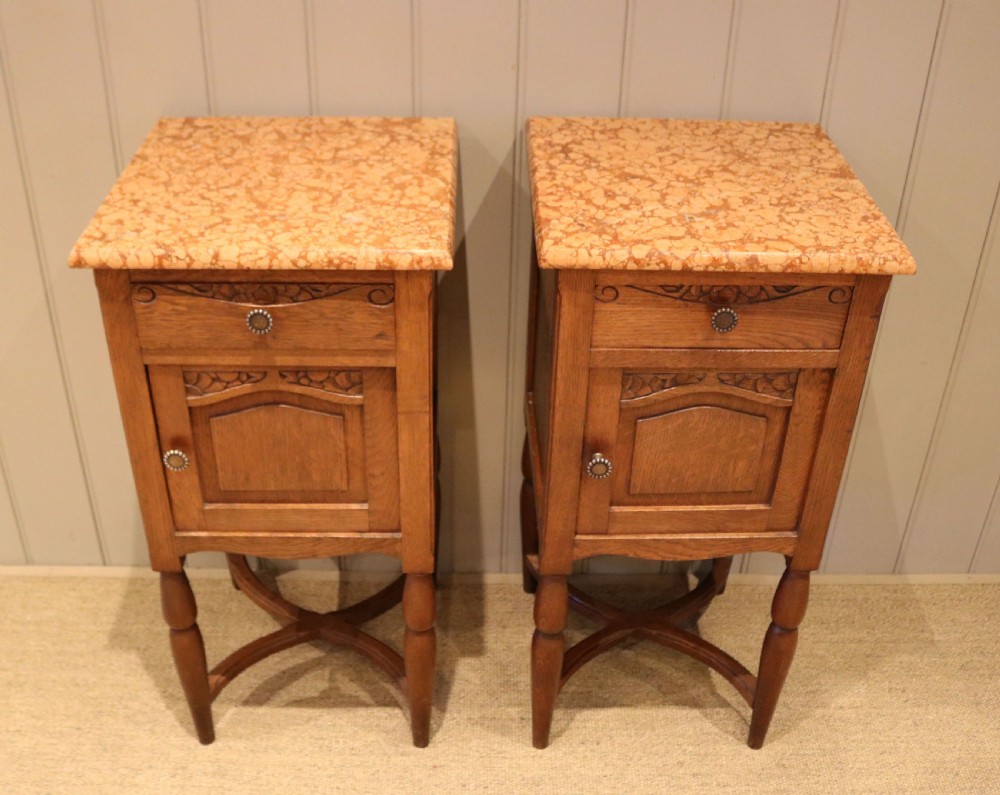 Pair Of French Oak Marble Top Bedside Cabinets View III