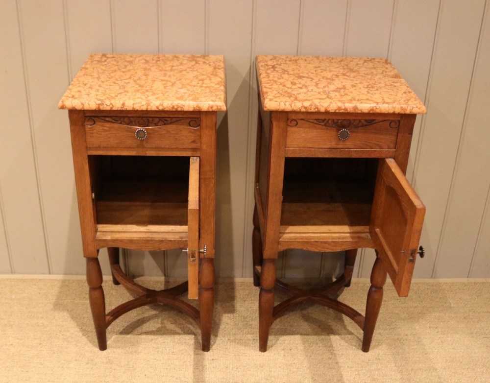 Pair Of French Oak Marble Top Bedside Cabinets View IV