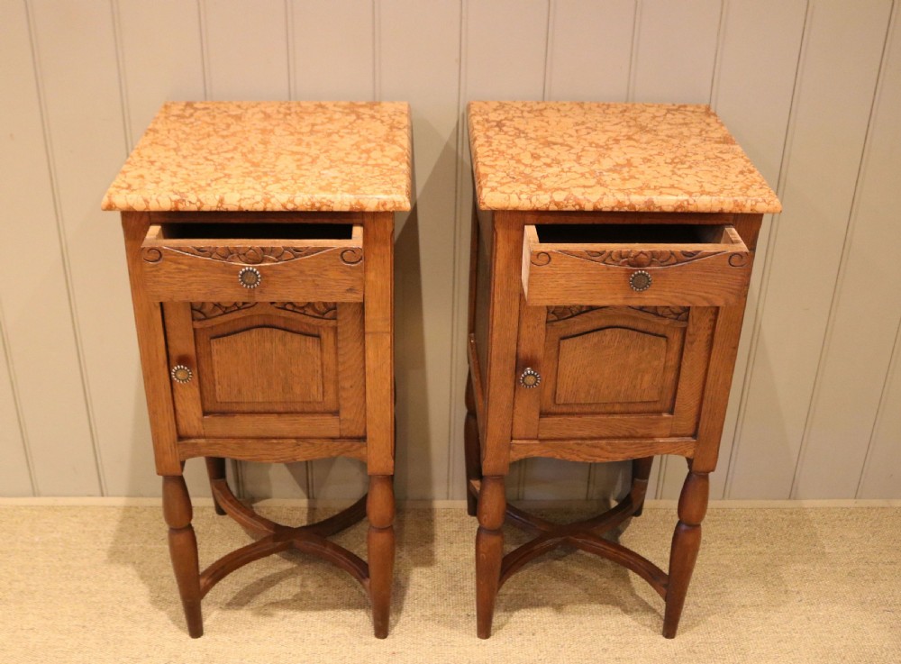 Pair Of French Oak Marble Top Bedside Cabinets View V