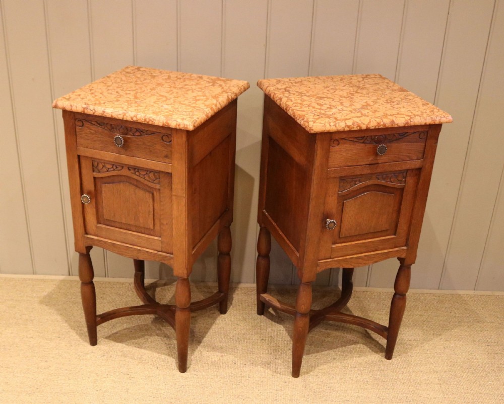 Pair Of French Oak Marble Top Bedside Cabinets View VI