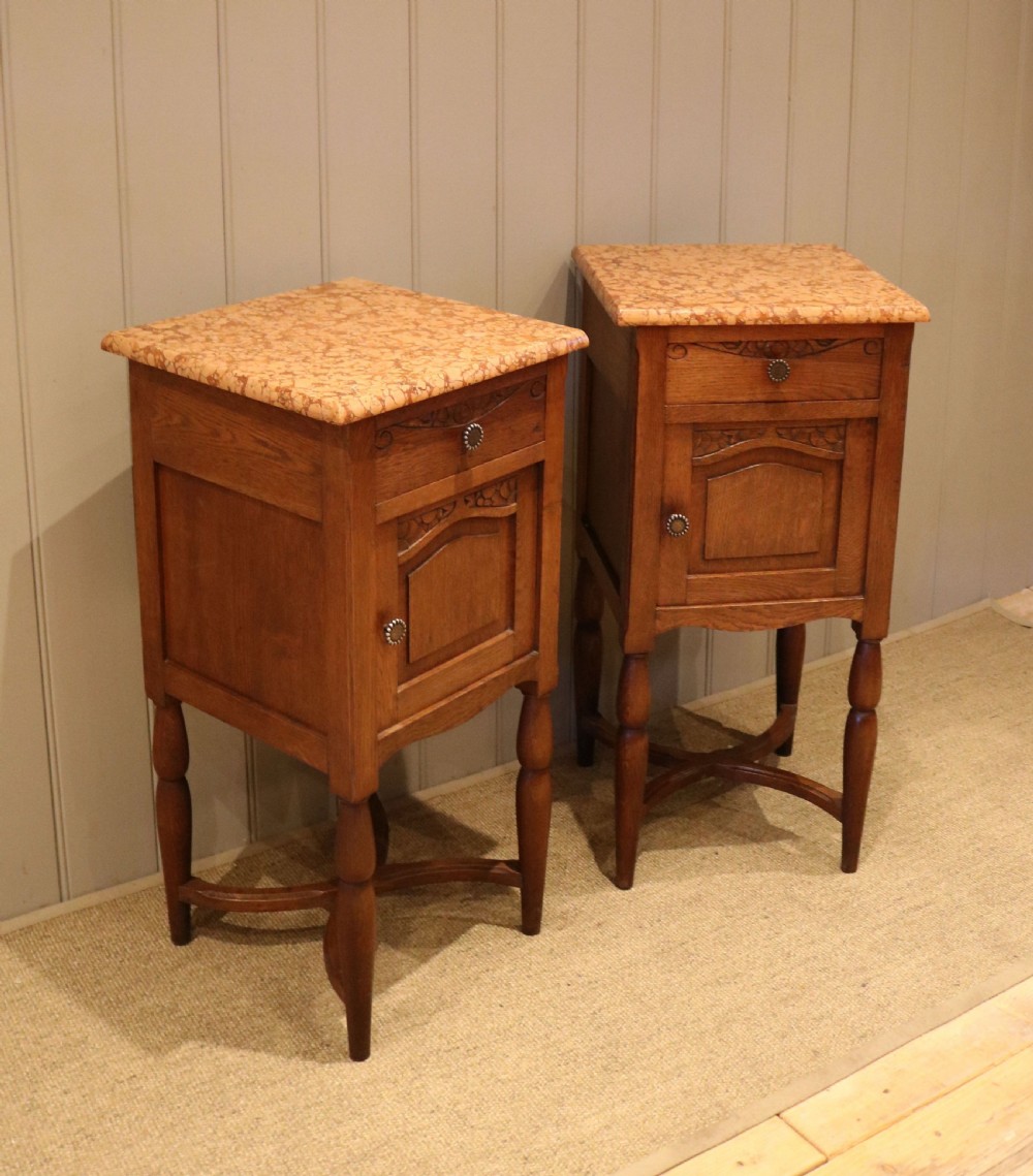 Pair Of French Oak Marble Top Bedside Cabinets View VII