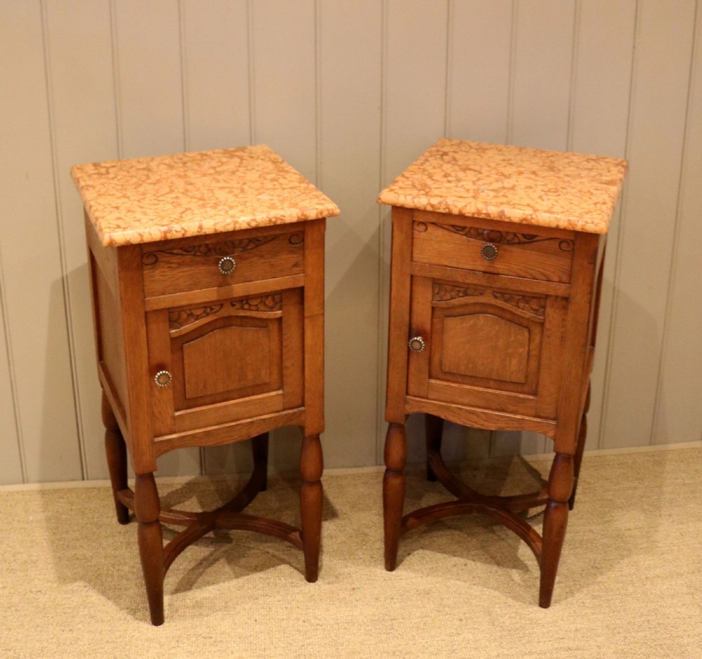 Pair Of French Oak Marble Top Bedside Cabinets View VIII