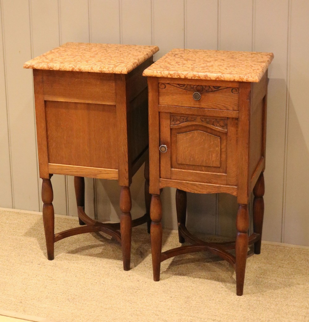 Pair Of French Oak Marble Top Bedside Cabinets View IX