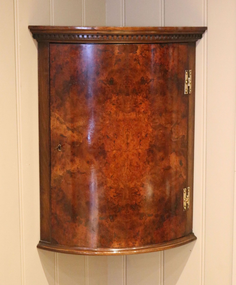 Burr Walnut Bow Front Wall Cabinet