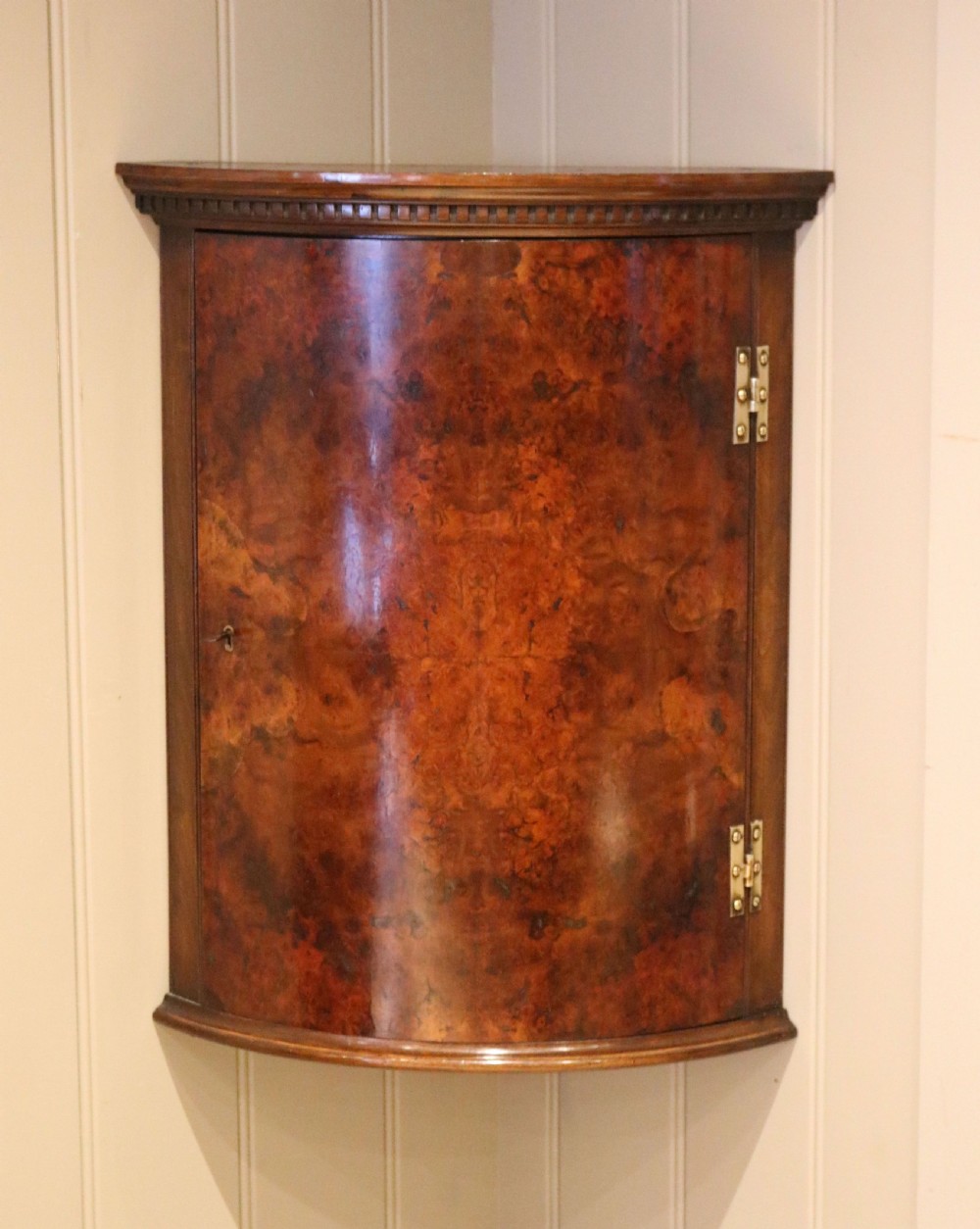 Burr Walnut Bow Front Wall Cabinet View II
