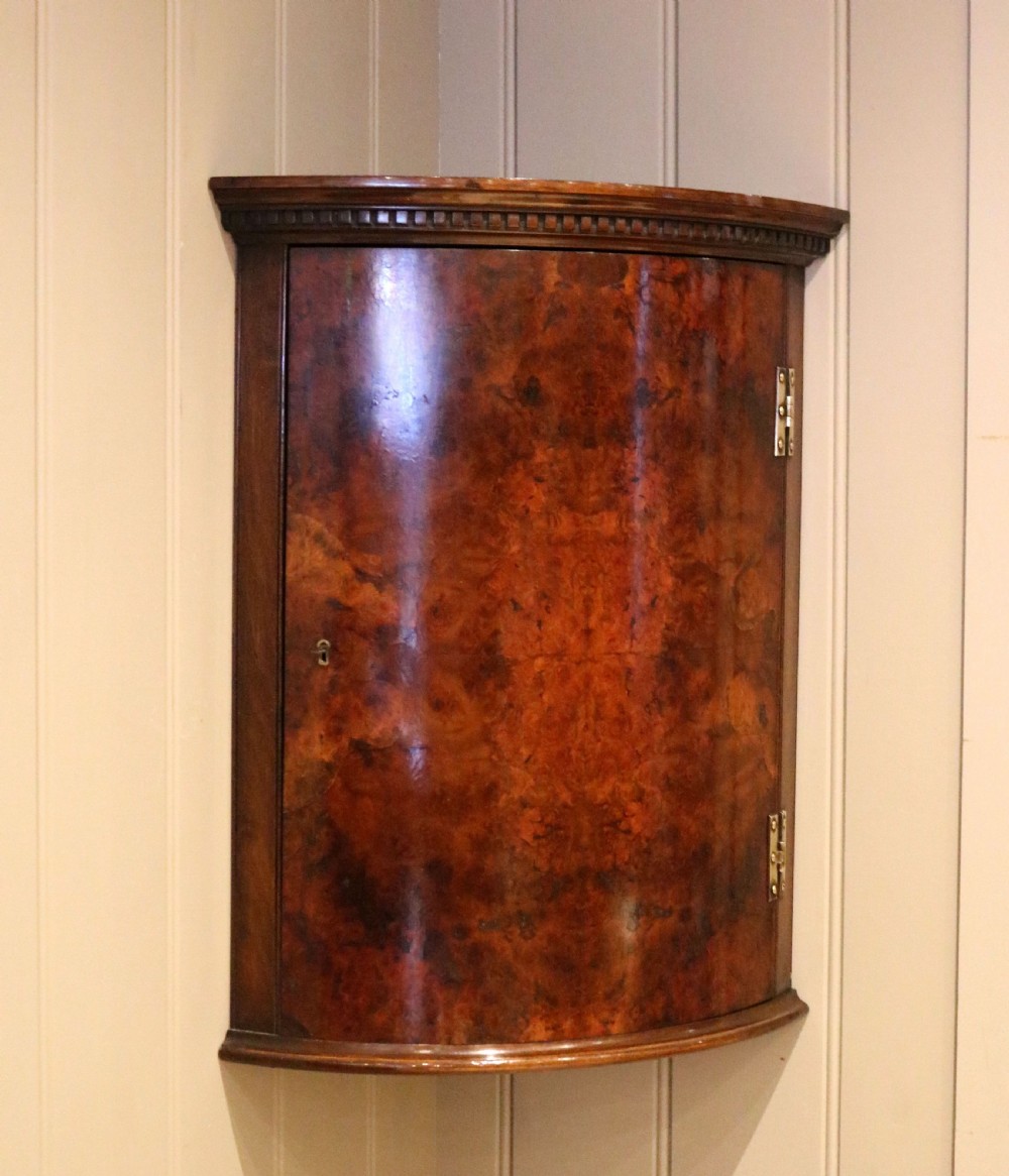 Burr Walnut Bow Front Wall Cabinet View III