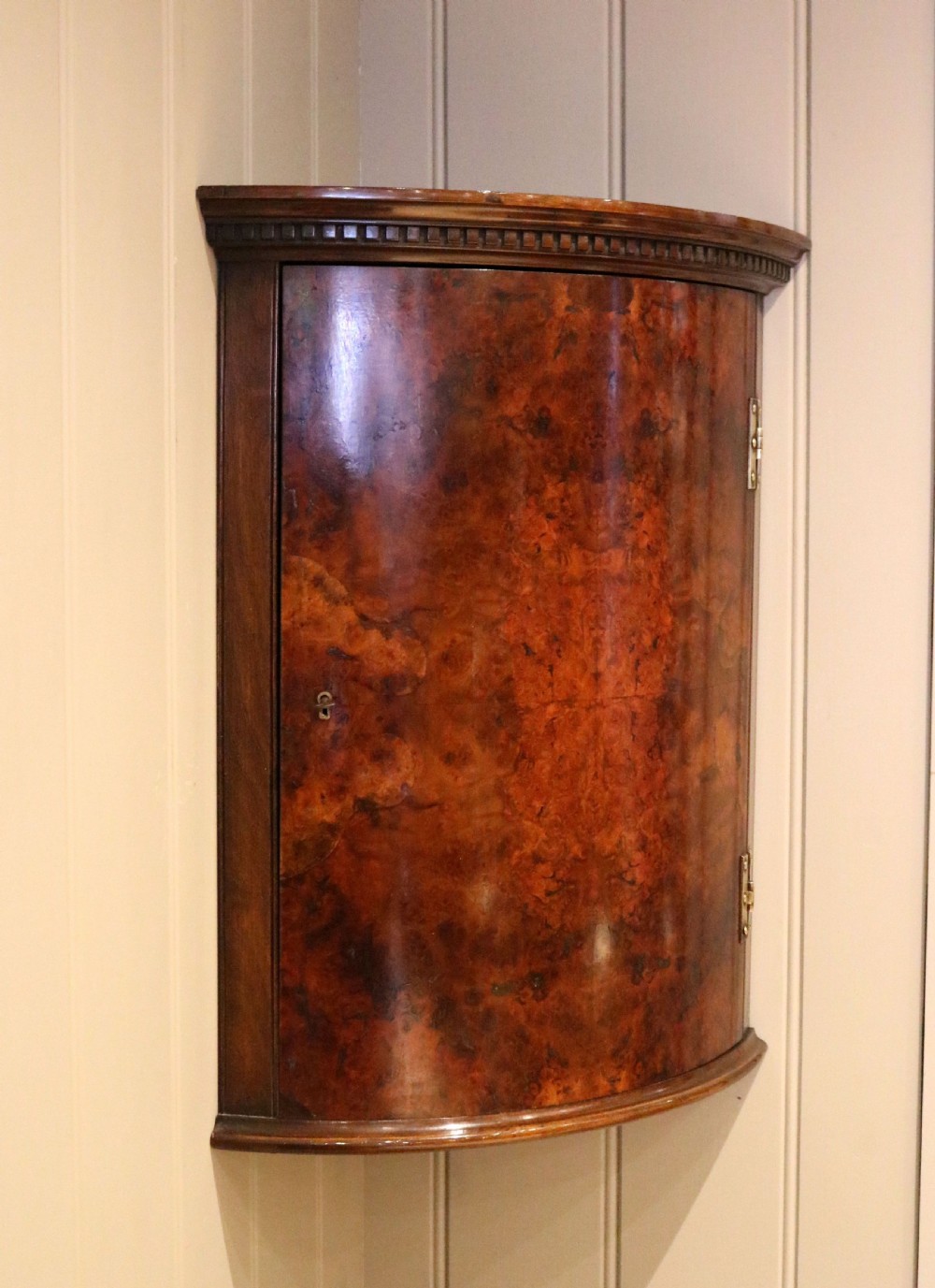 Burr Walnut Bow Front Wall Cabinet View IV