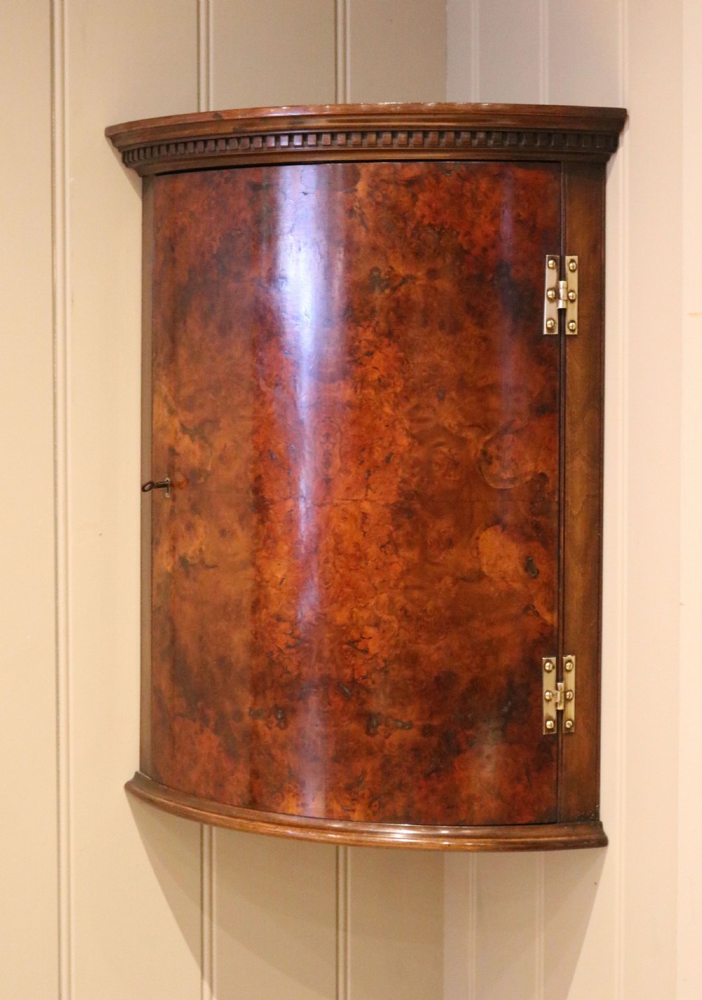 Burr Walnut Bow Front Wall Cabinet View VII