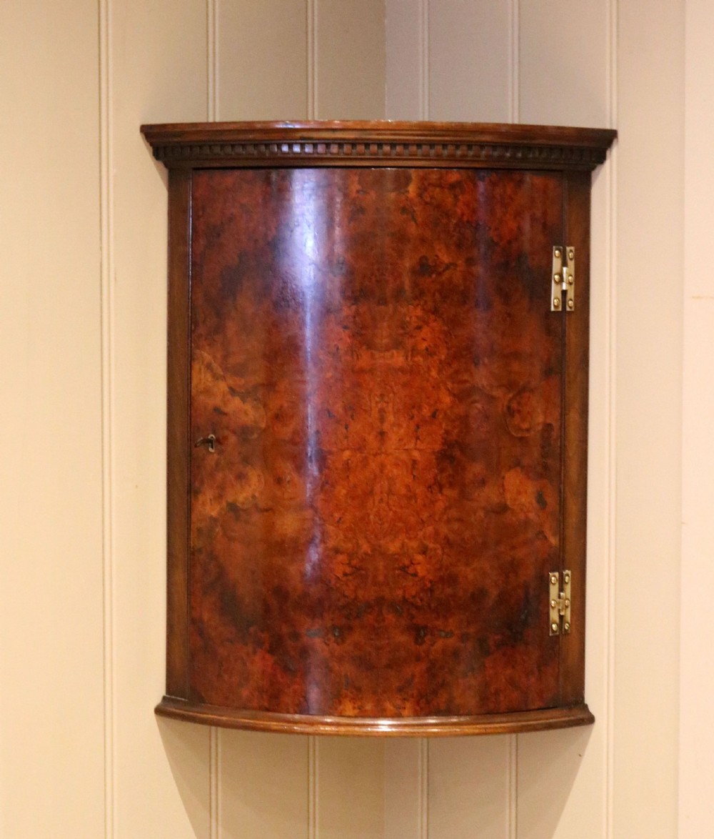 Burr Walnut Bow Front Wall Cabinet View VIII