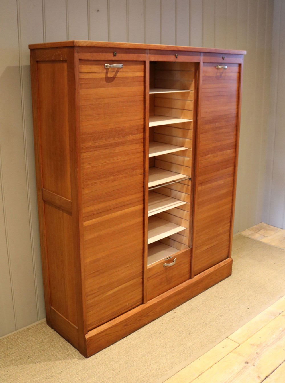 French Triple Tambour Front Filing Cabinet View V