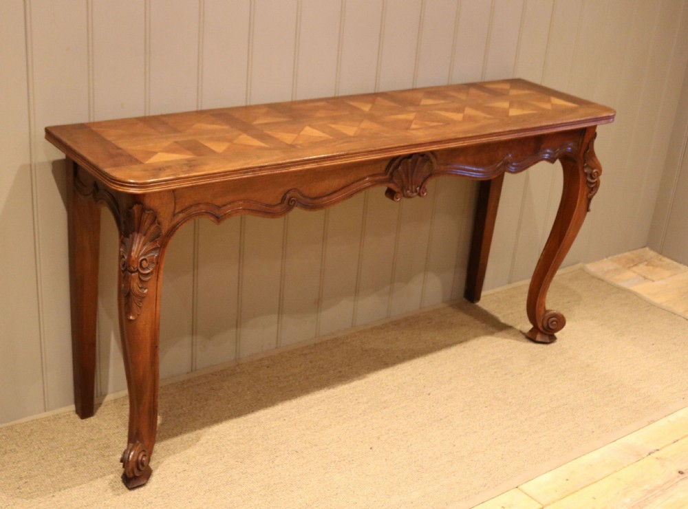 French Walnut Parquetry Top Console Table View X