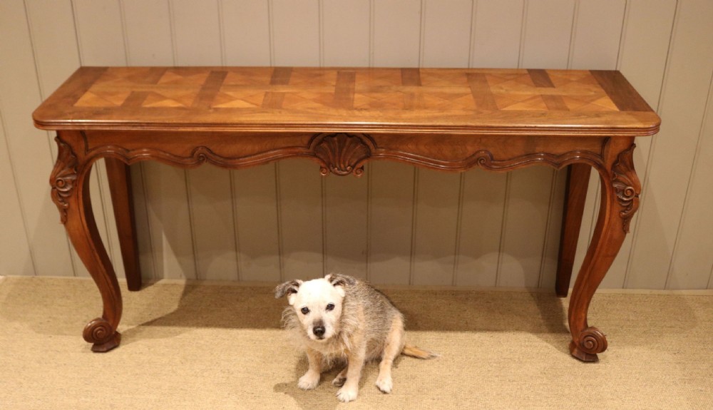 French Walnut Parquetry Top Console Table View XI