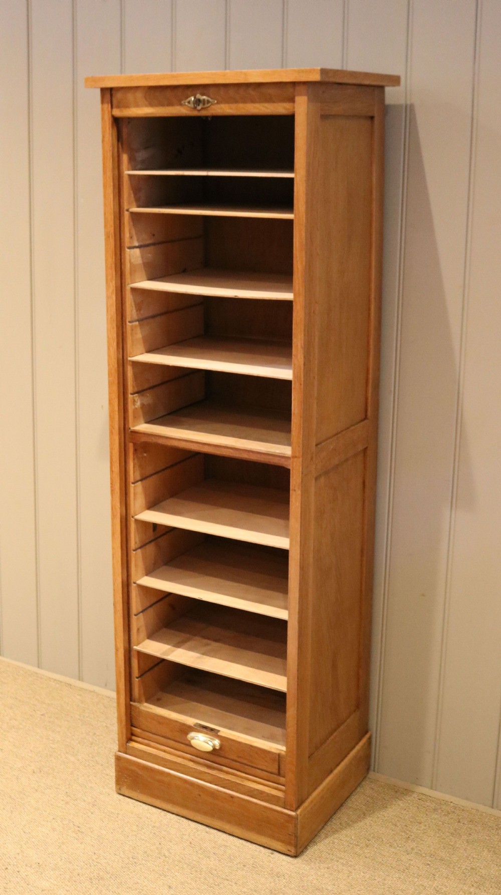 Single Oak Tambour Front Filing Cabinet View II