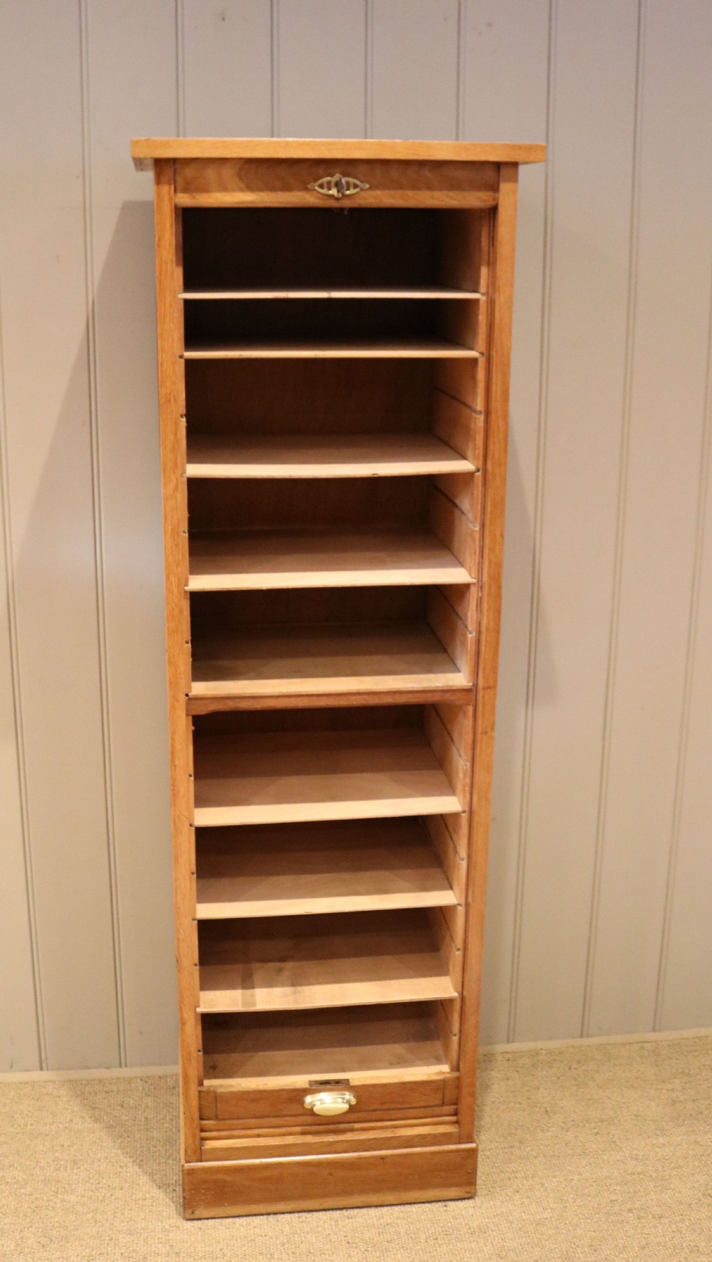 Single Oak Tambour Front Filing Cabinet View IV