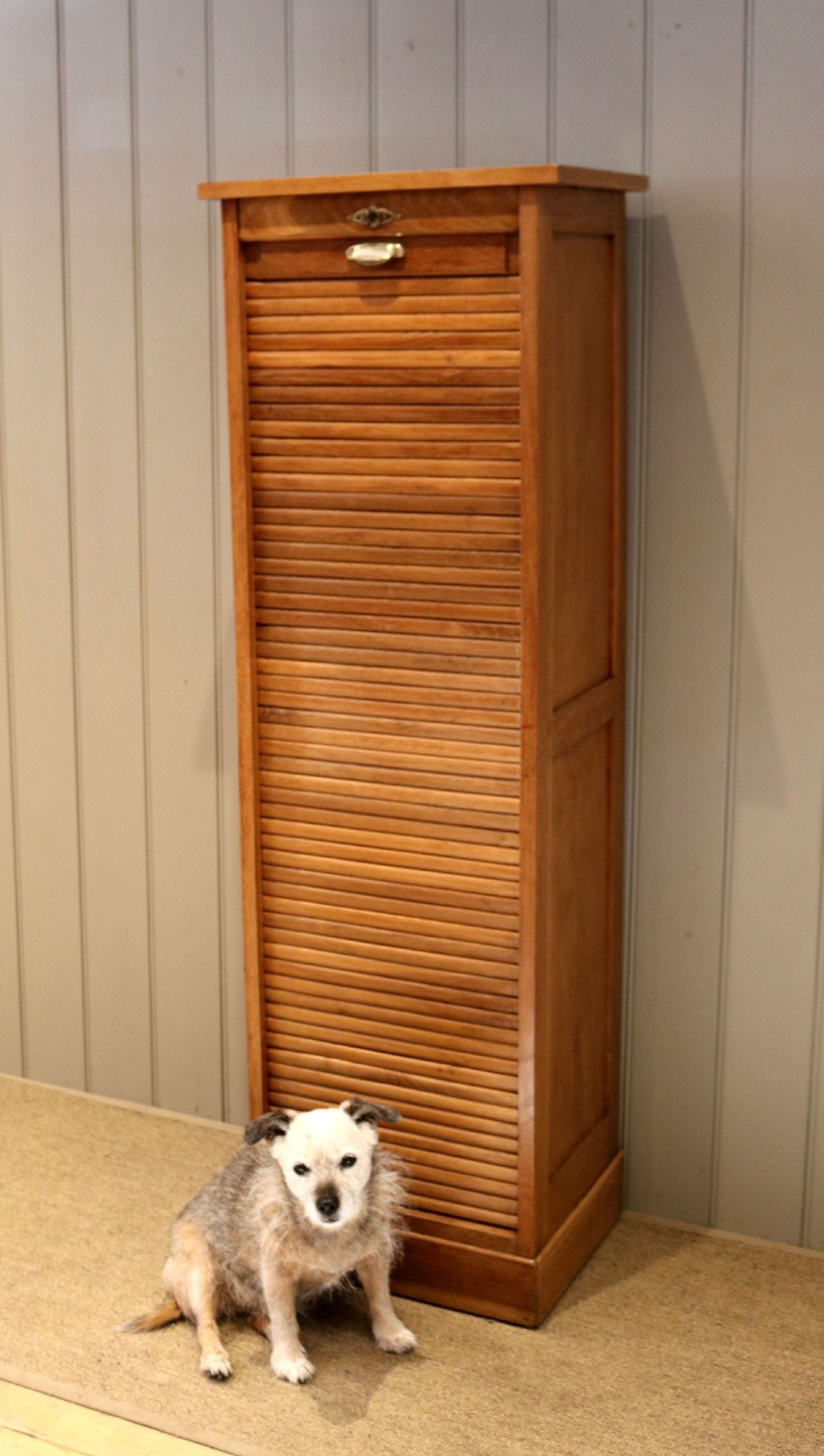 Single Oak Tambour Front Filing Cabinet View V