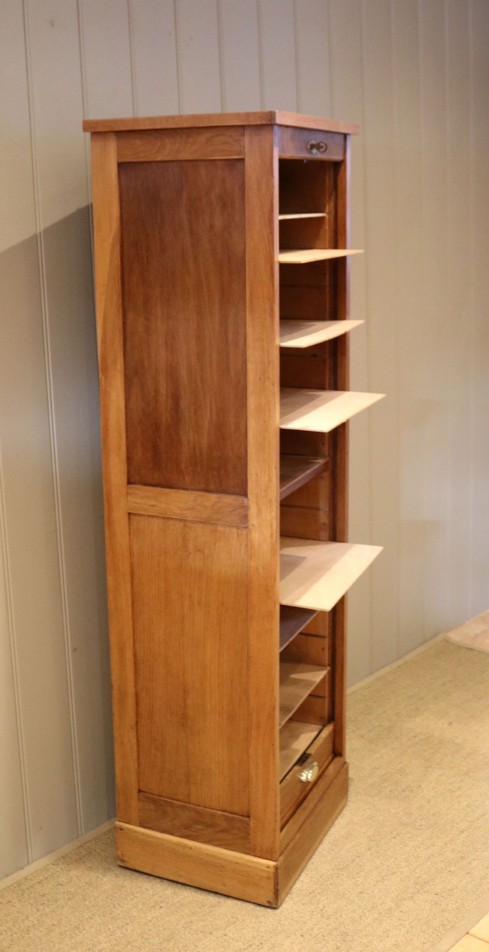 Single Oak Tambour Front Filing Cabinet View VI