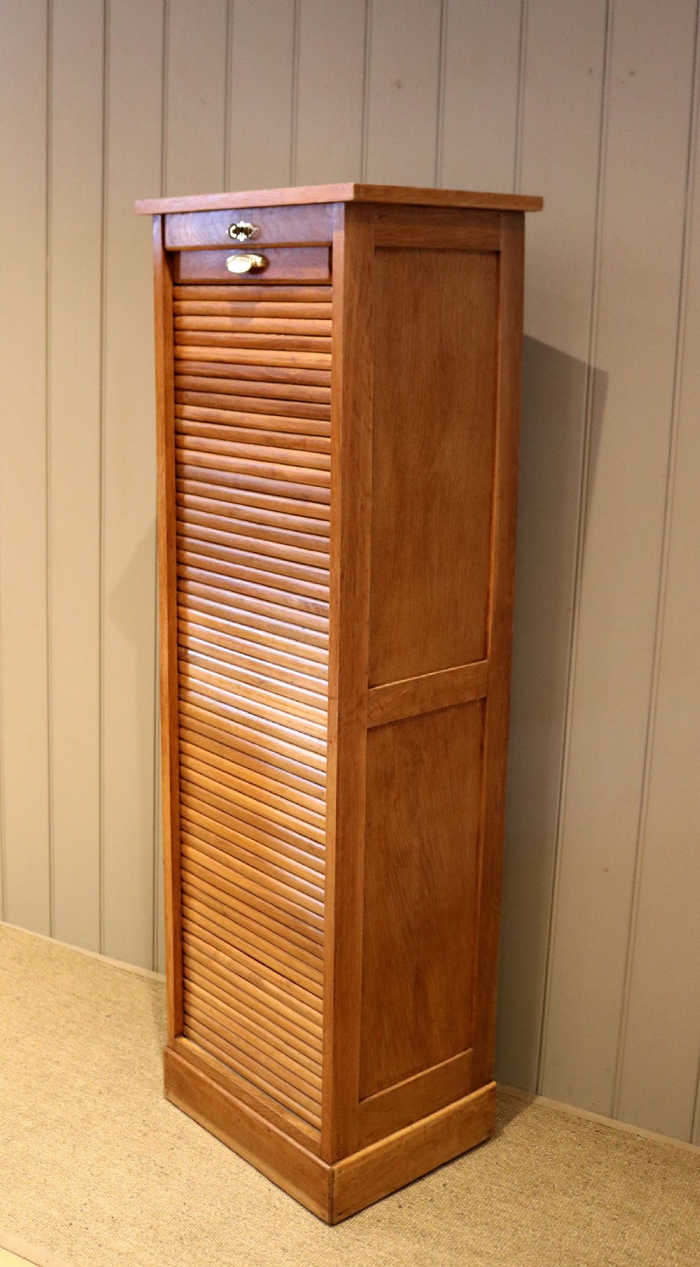 Single Oak Tambour Front Filing Cabinet View VII