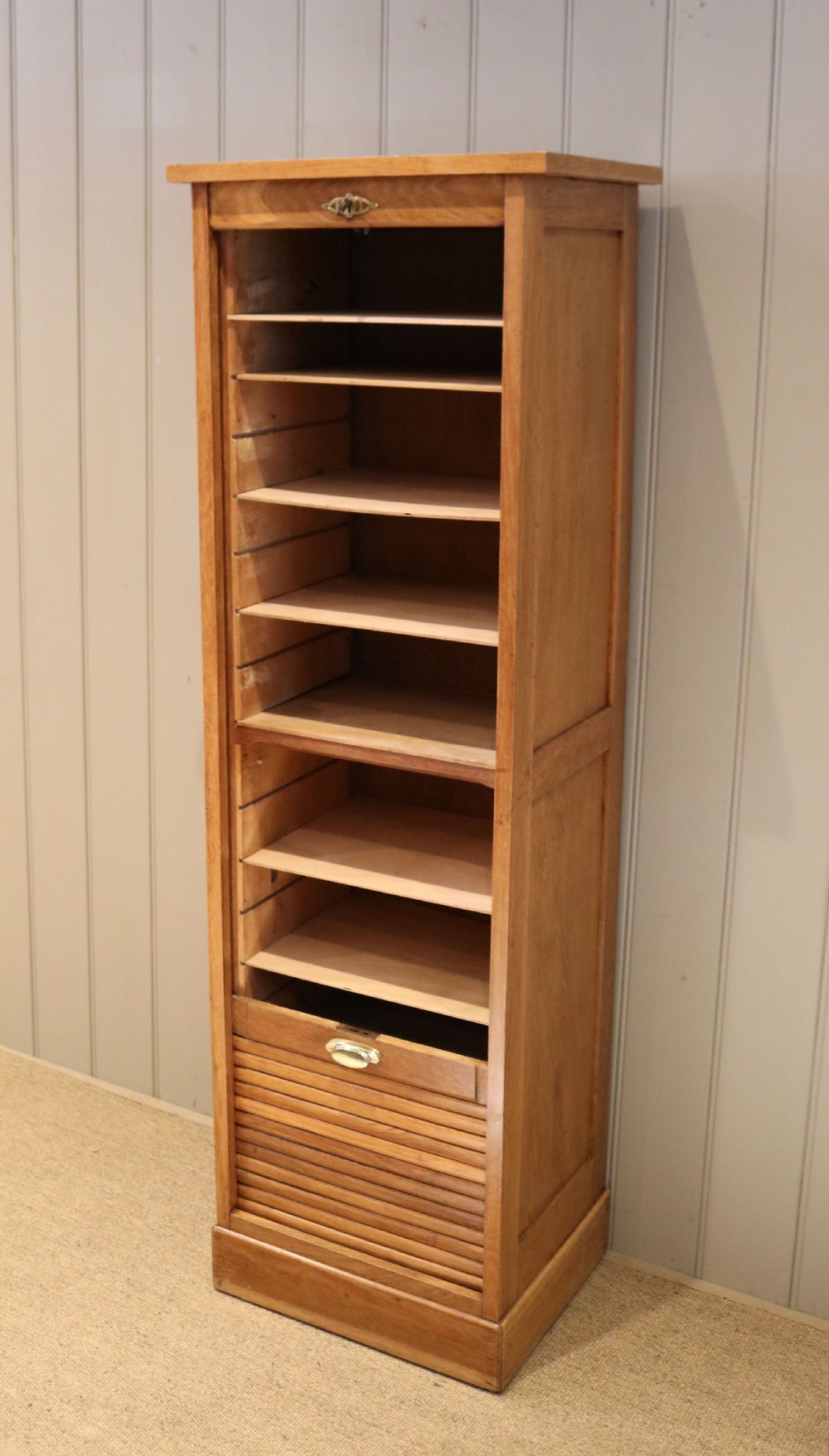Single Oak Tambour Front Filing Cabinet View VIII