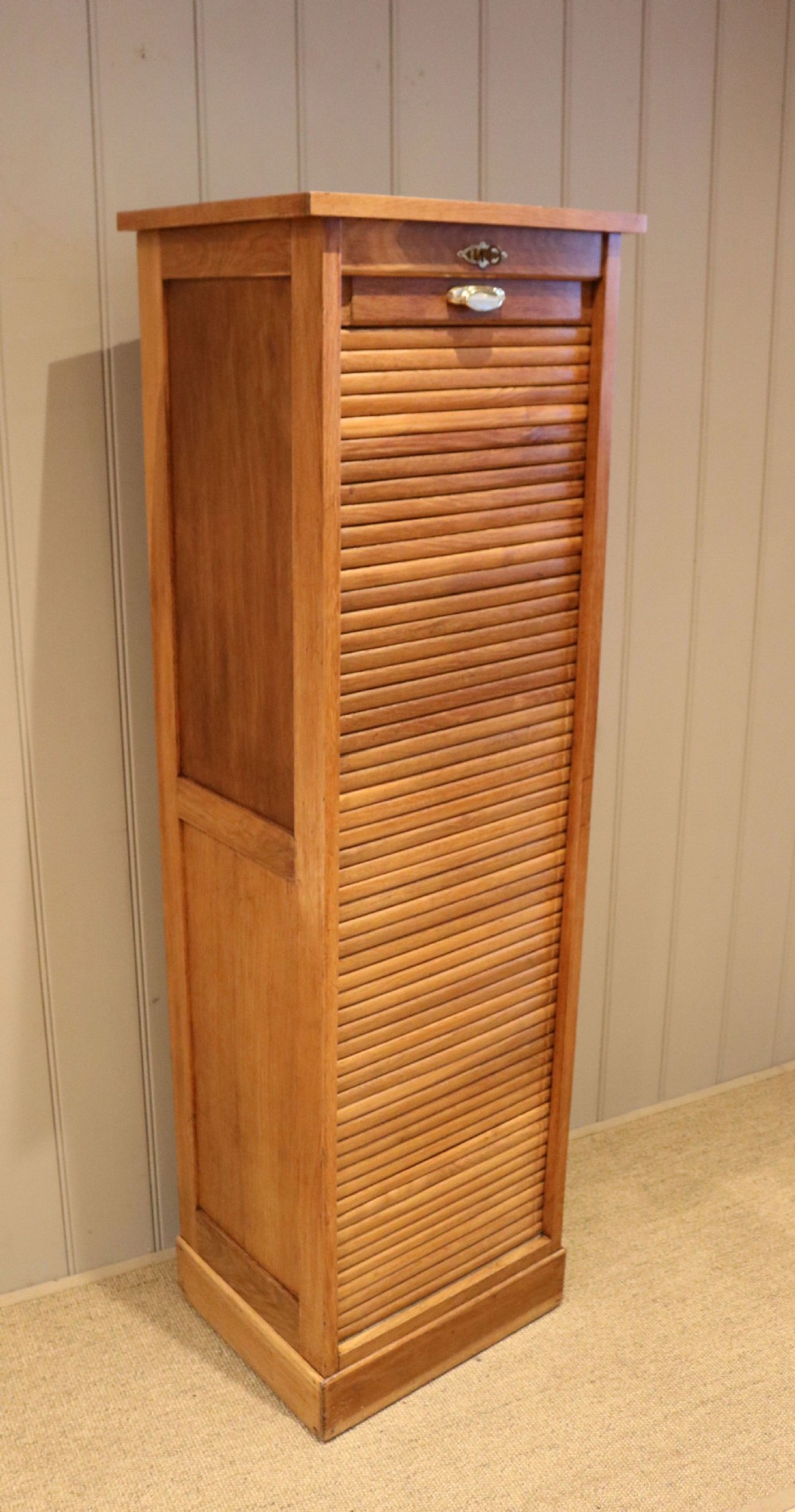 Single Oak Tambour Front Filing Cabinet View X