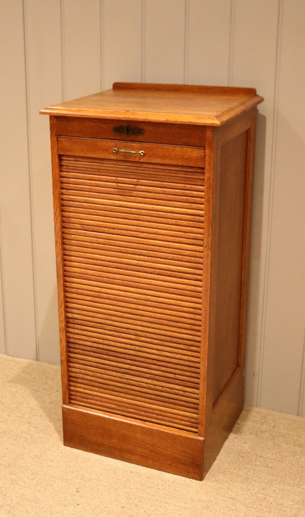 Oak Tambour Front Filing Cabinet
