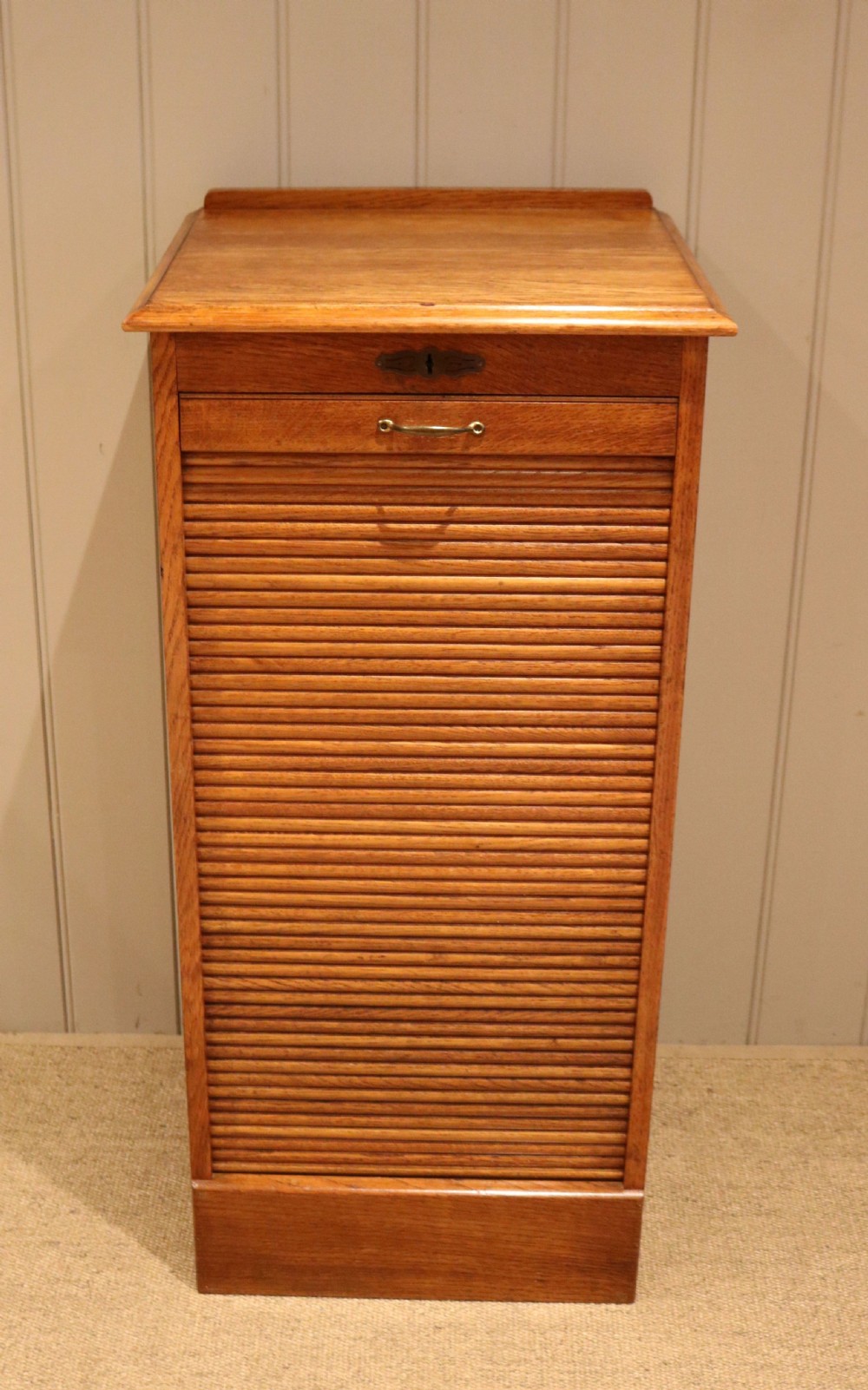Oak Tambour Front Filing Cabinet View III