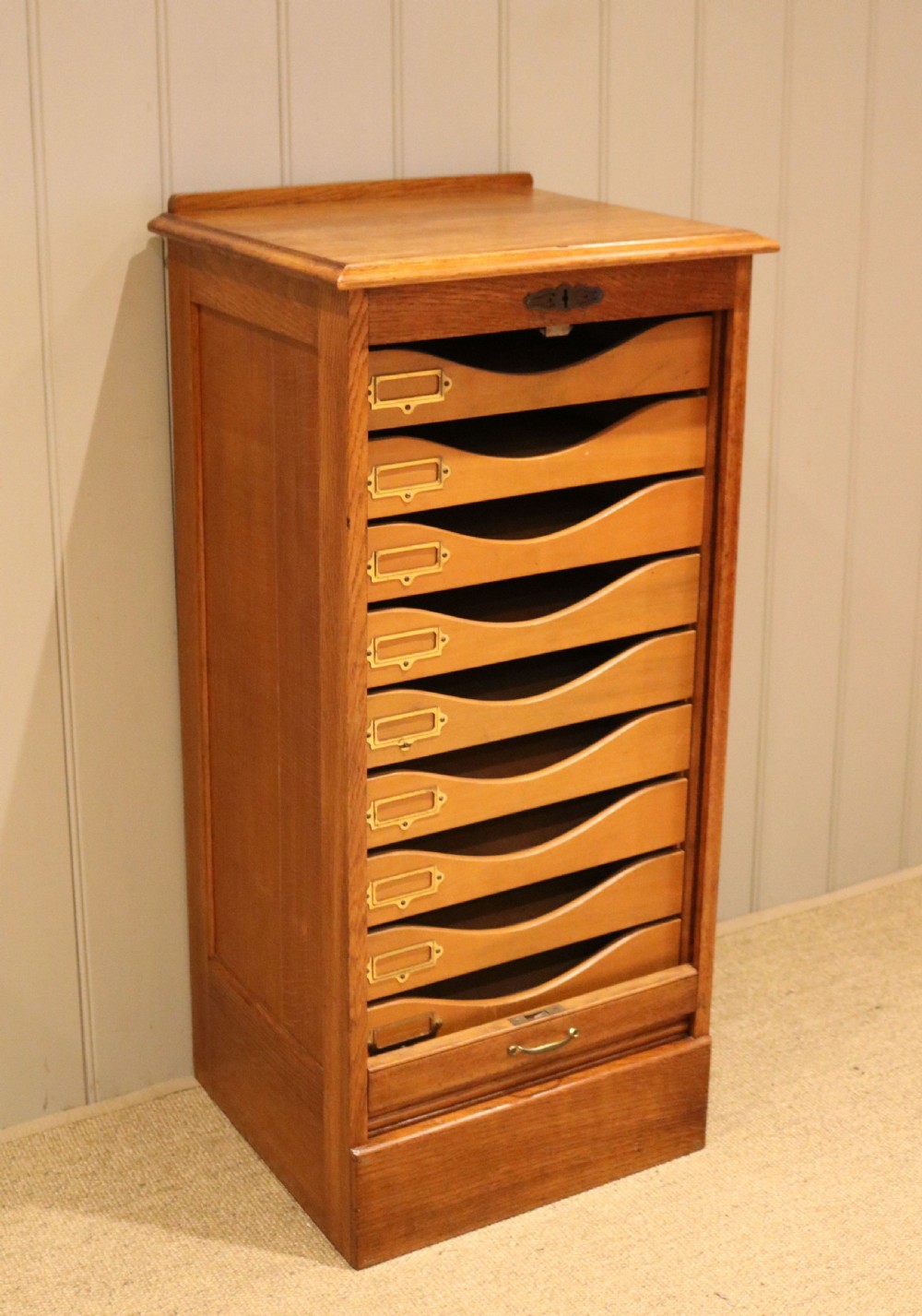 Oak Tambour Front Filing Cabinet View IV
