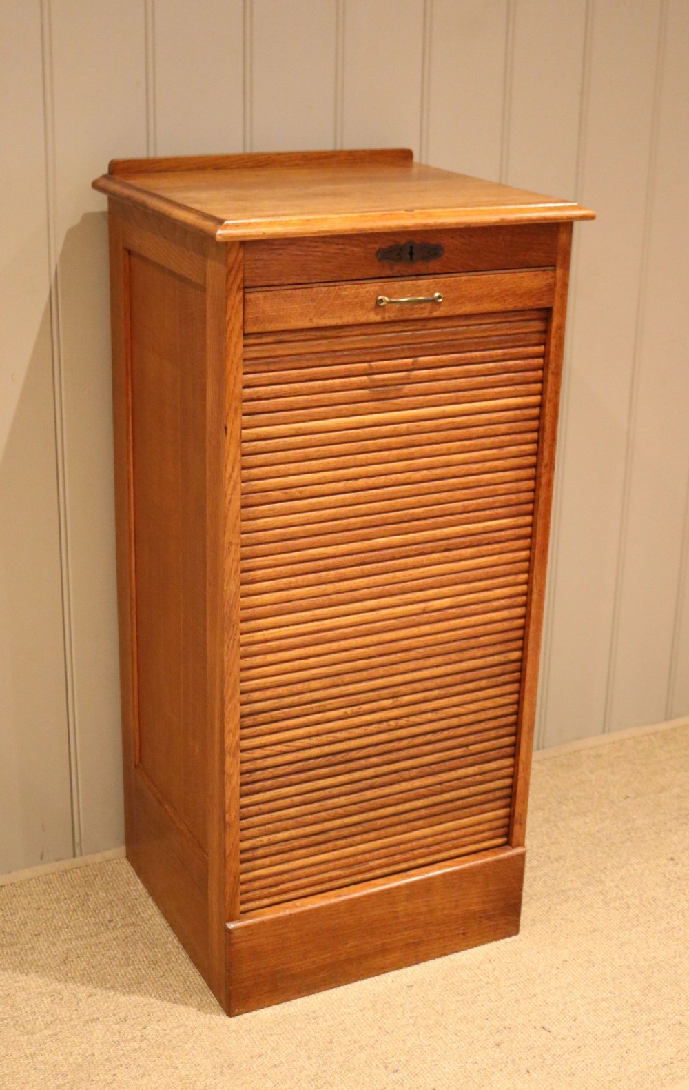 Oak Tambour Front Filing Cabinet View V