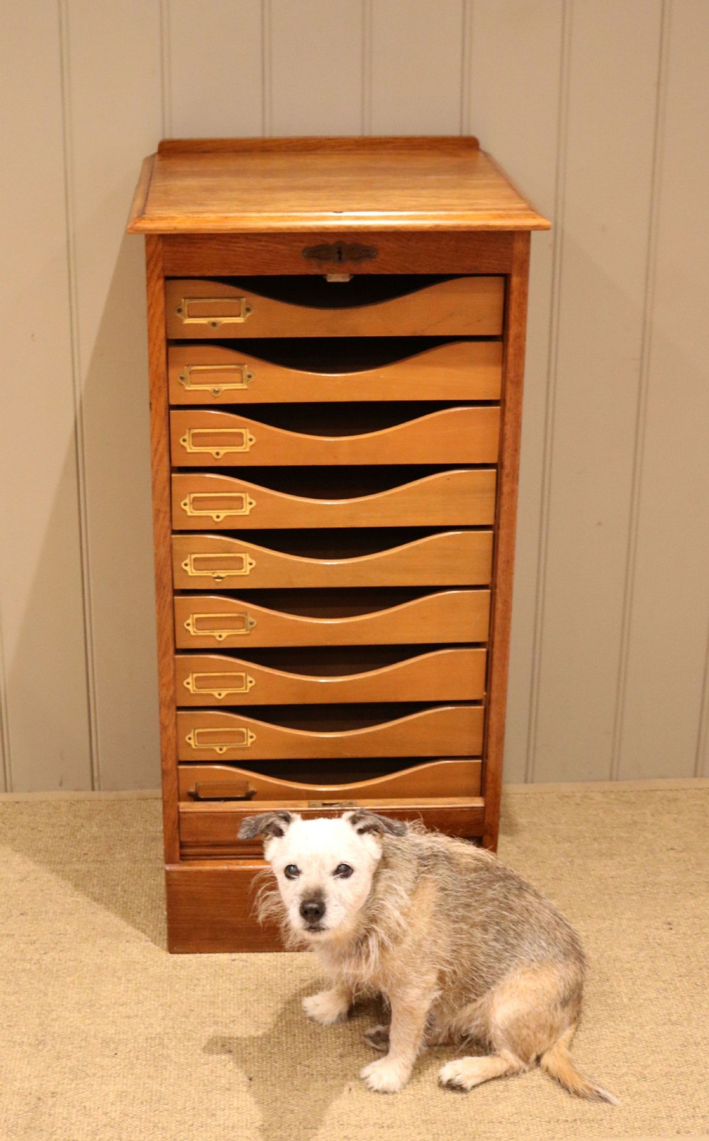 Oak Tambour Front Filing Cabinet View VI