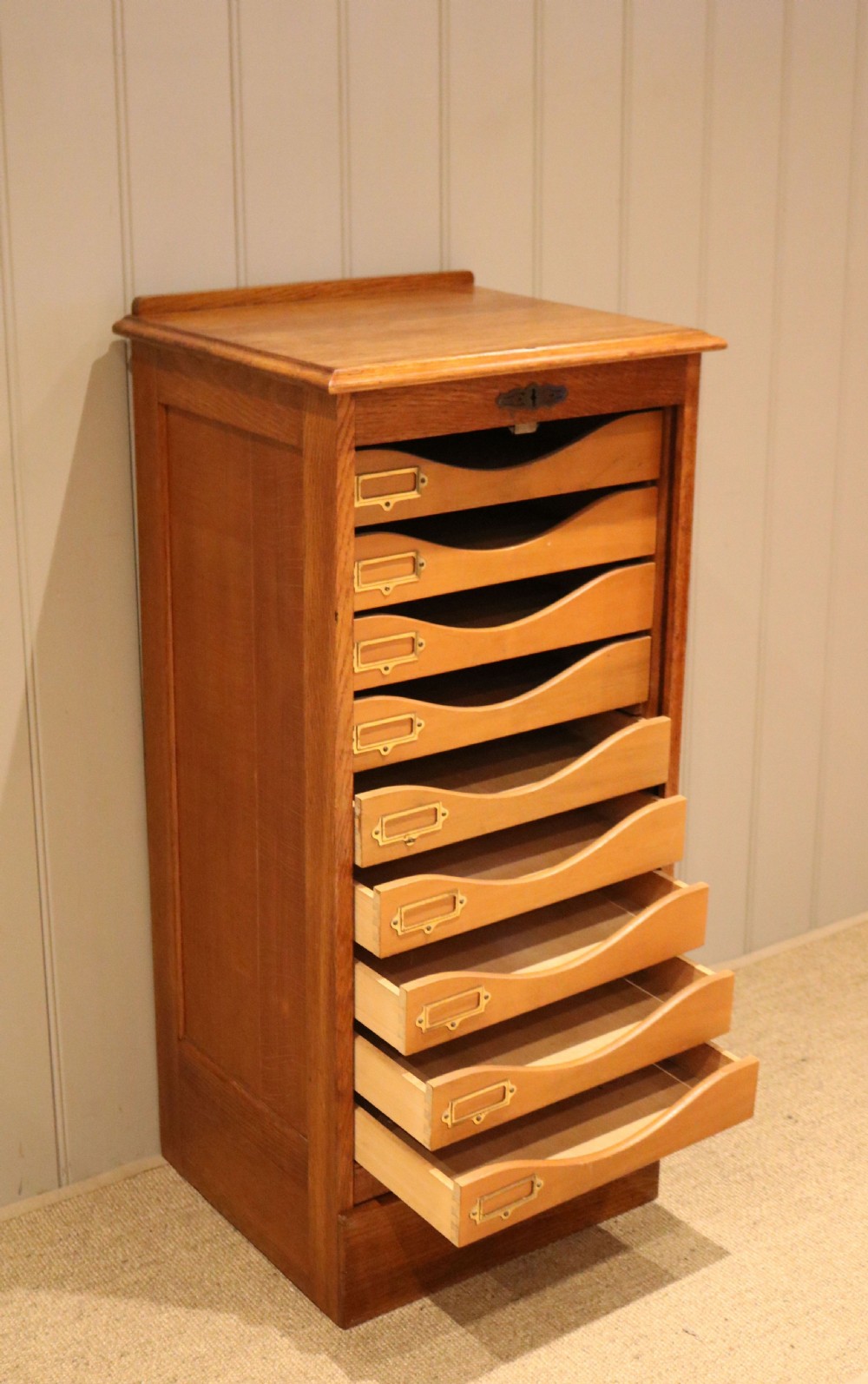 Oak Tambour Front Filing Cabinet View VIII
