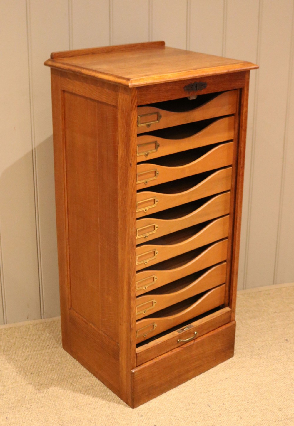 Oak Tambour Front Filing Cabinet View IX
