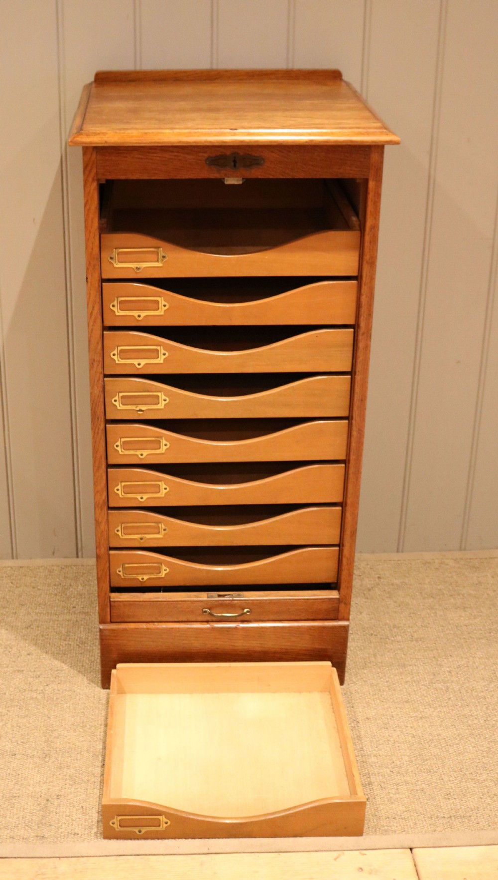 Oak Tambour Front Filing Cabinet View X