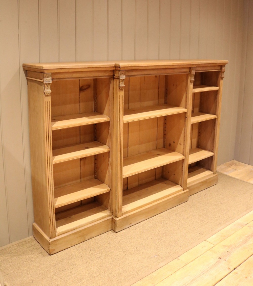 Substantial Mid 19th Century Open Breakfront Pine Bookcase