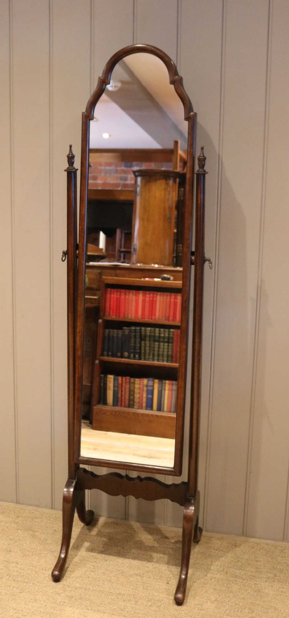 Walnut Queen Anne Style Cheval Mirror