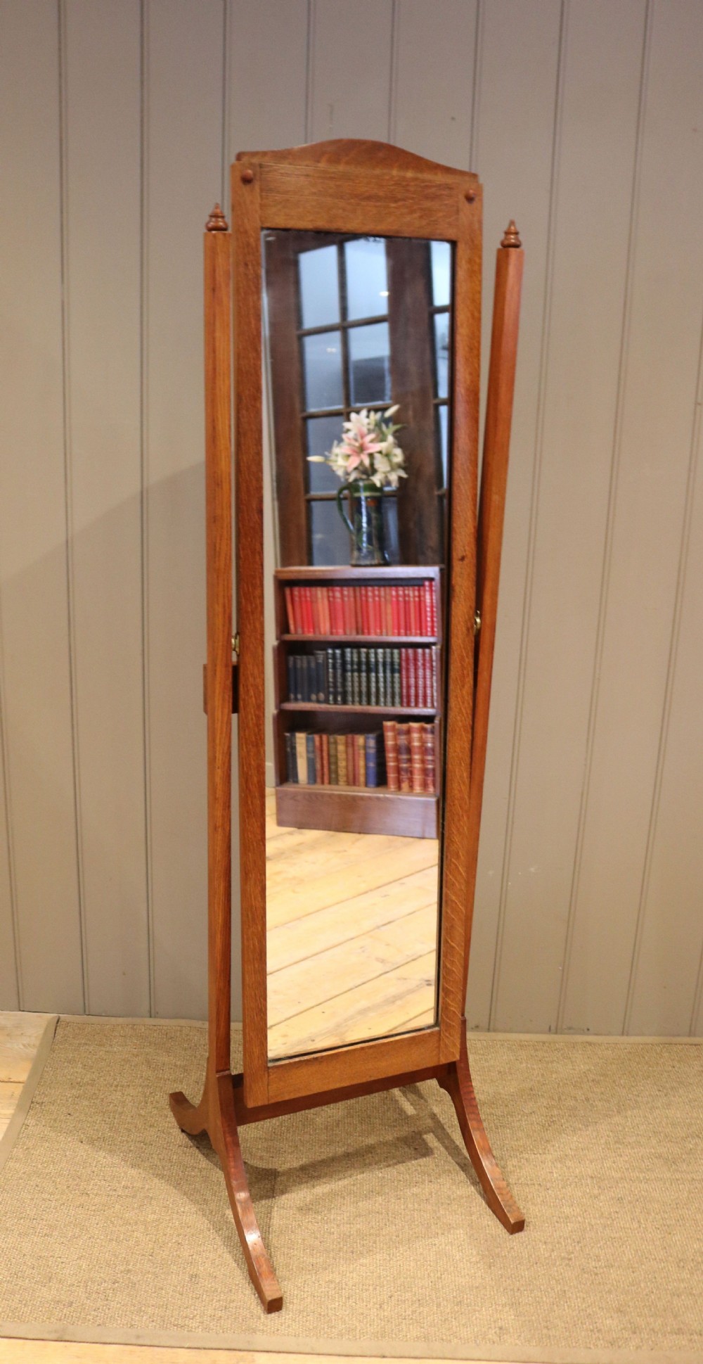 Arts & Crafts Oak Cheval Mirror View IV