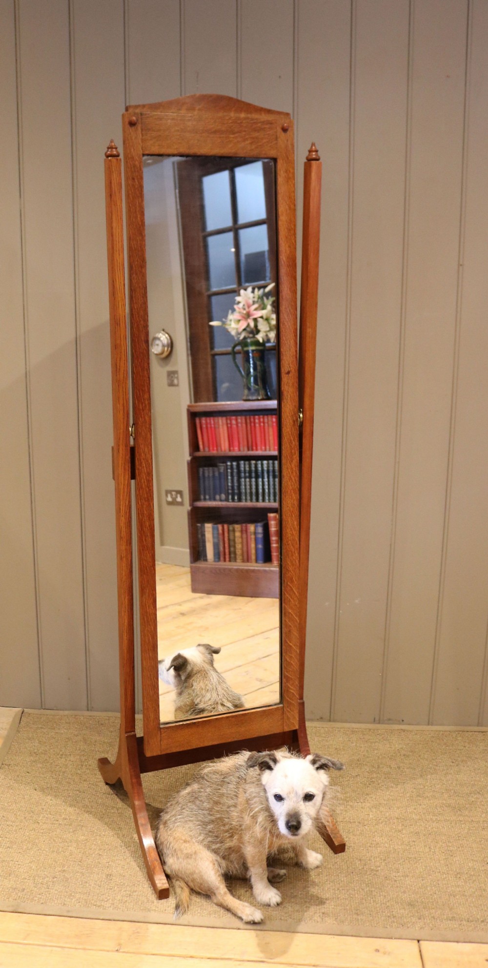 Arts & Crafts Oak Cheval Mirror View V