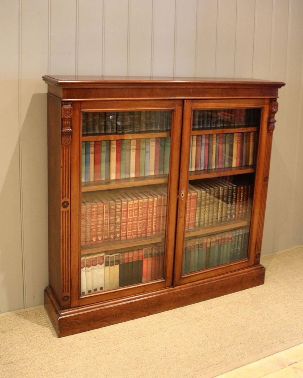 Walnut Glazed Two Door Bookcase View V