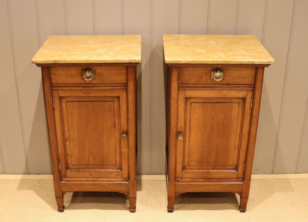 Pair Of French Walnut Marble Top Bedside Cabinets View II